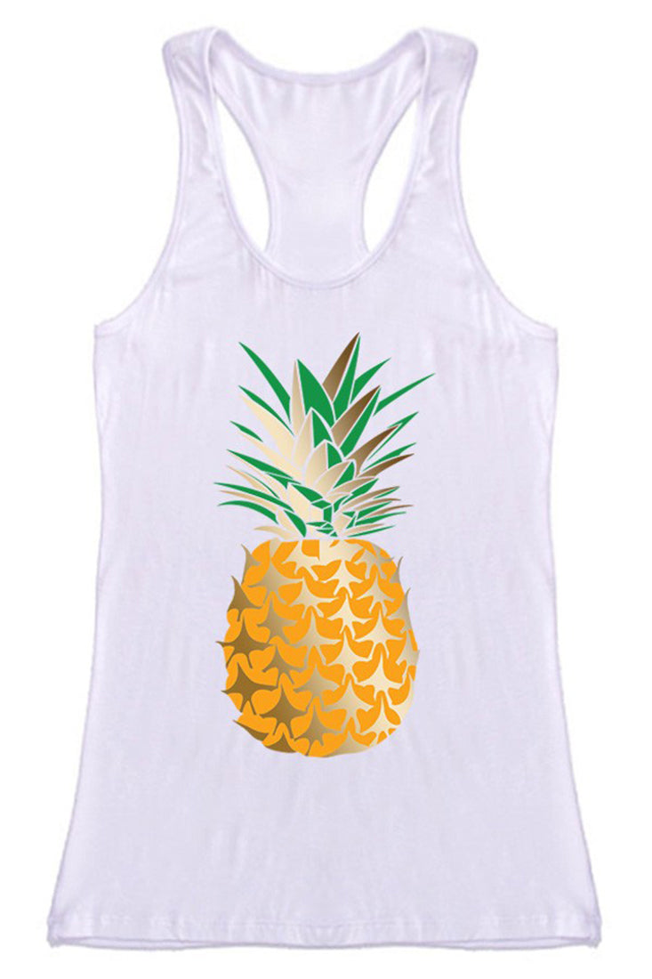Niobe Clothing Gold Pineapple Racerback Tank Top - Tank Tops g_tanktops