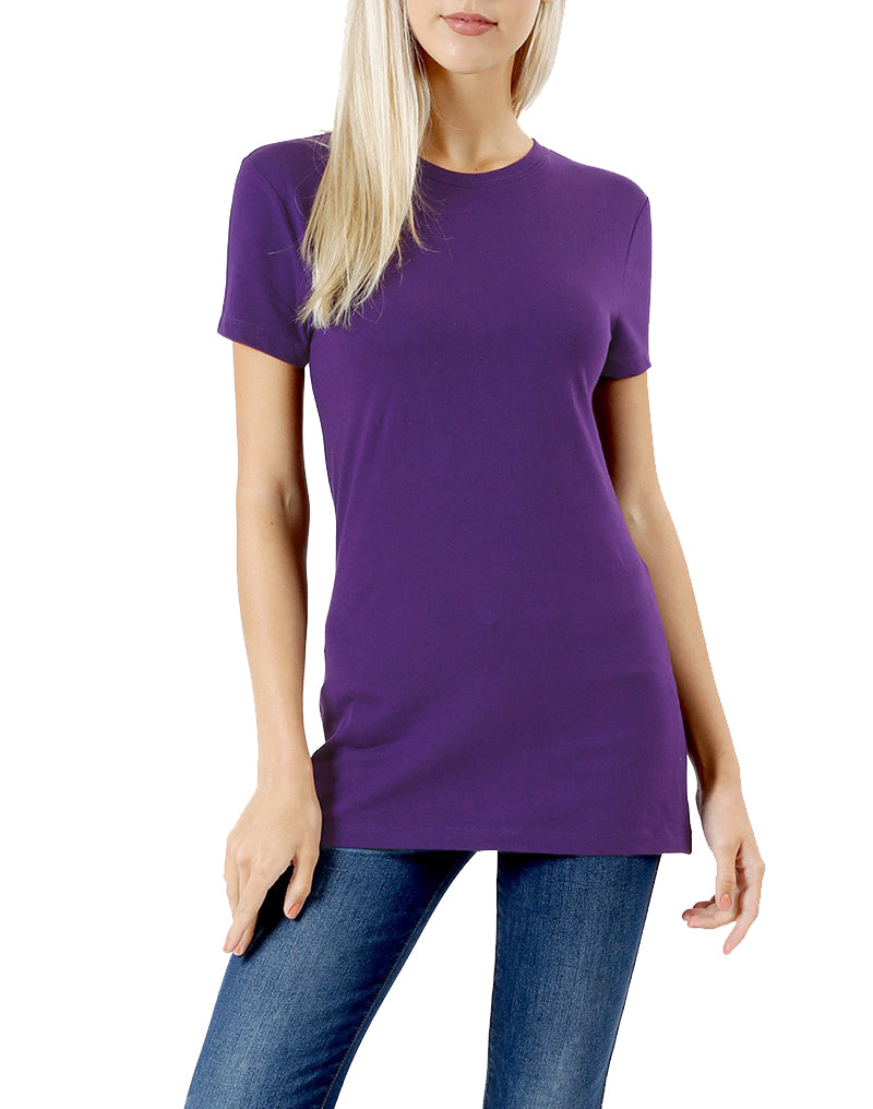 Zenana Cotton Crew Neck Short Sleeve Long Tee Shirt - T-Shirts sb_tops
