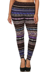 Niobe Clothing Purple Multi Design Plus Size Leggings - leggings