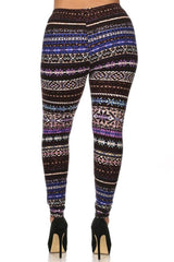 Niobe Clothing Purple Multi Design Plus Size Leggings - leggings