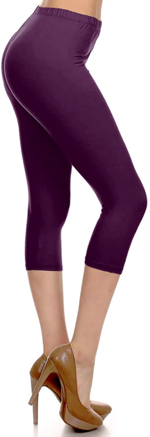 Leggings Depot High Waist Solid Microfiber Ultra Soft Capri Leggings (One Size) - Leggings sb_bottoms