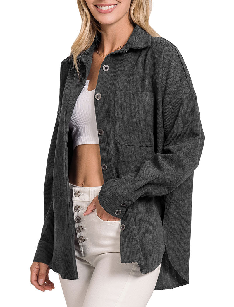 Zenana Oversized Corduroy Shacket - Coats & Jackets sb_outerwear