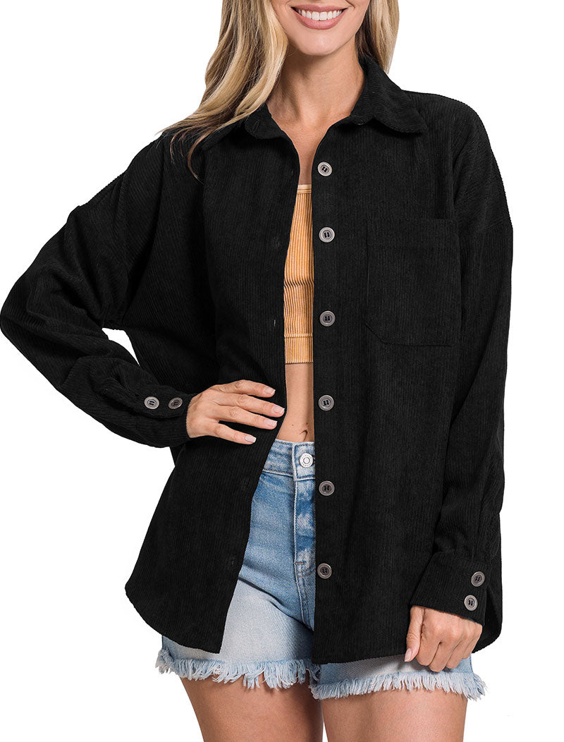 Zenana Oversized Corduroy Shacket - Coats & Jackets sb_outerwear