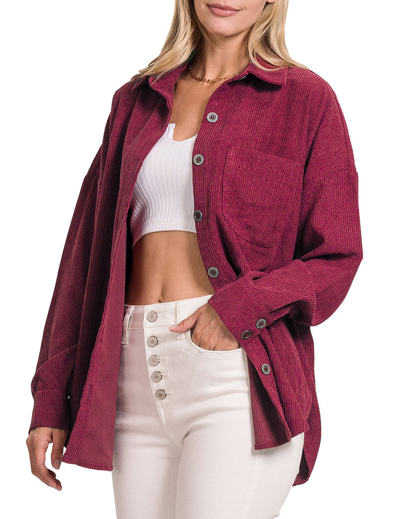 Zenana Oversized Corduroy Shacket - Coats & Jackets sb_outerwear