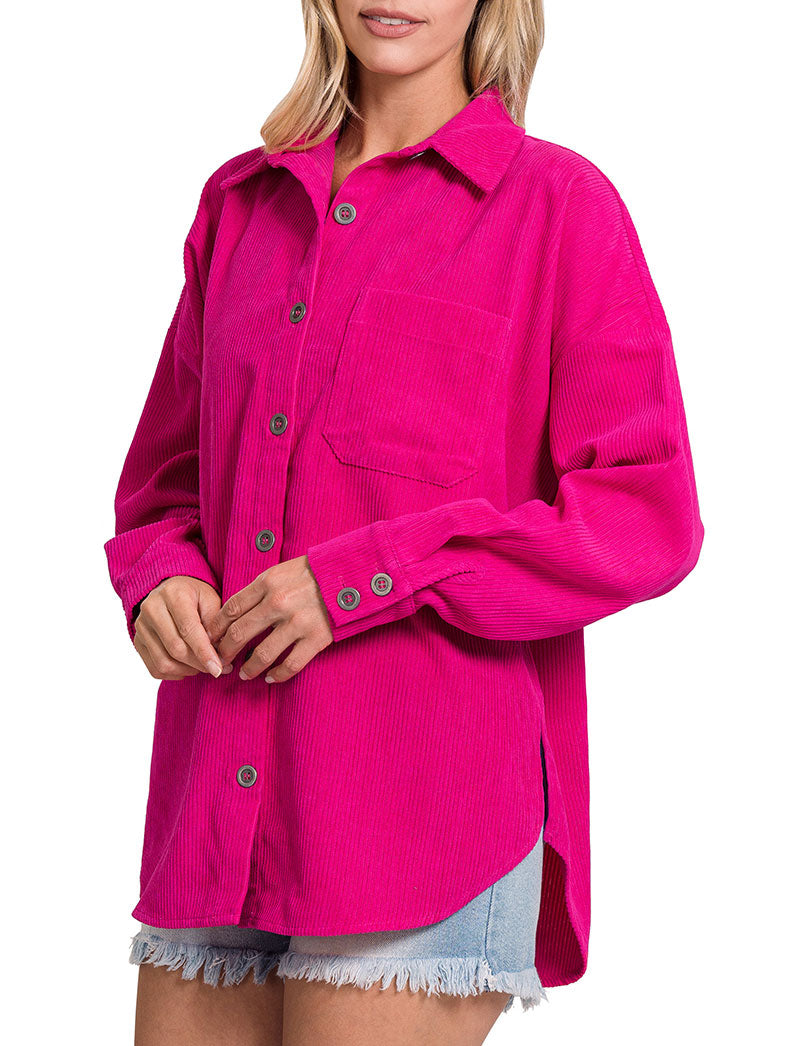 Zenana Oversized Corduroy Shacket - Coats & Jackets sb_outerwear
