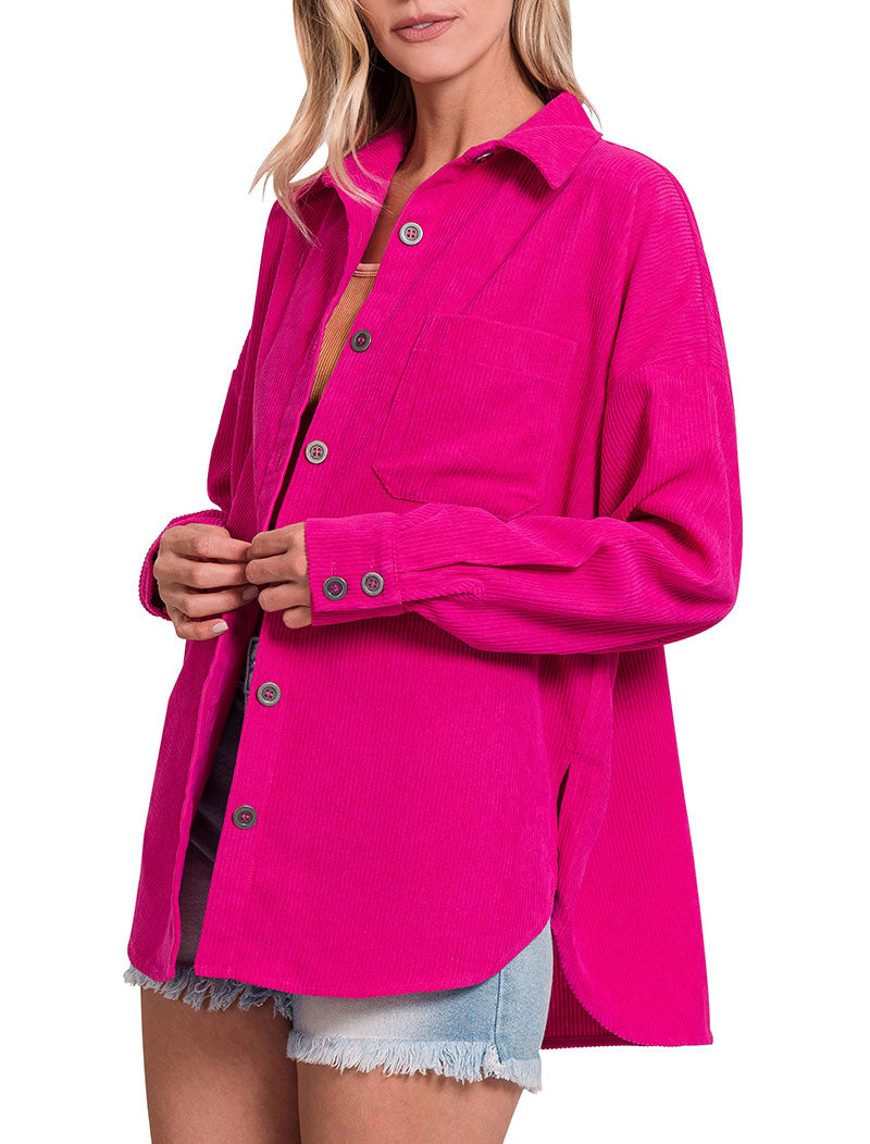 Zenana Oversized Corduroy Shacket - Coats & Jackets sb_outerwear