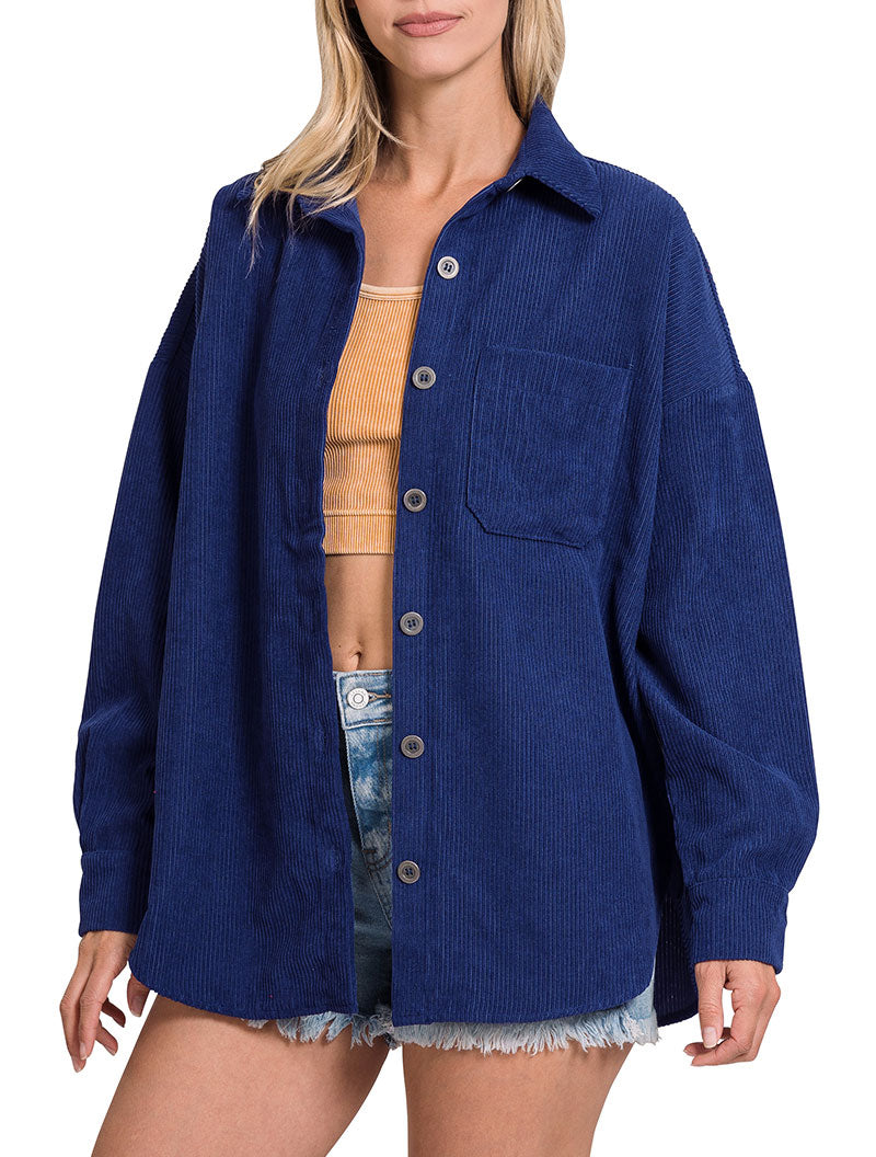 Zenana Oversized Corduroy Shacket - Coats & Jackets sb_outerwear
