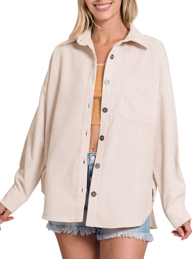 Zenana Oversized Corduroy Shacket - Coats & Jackets sb_outerwear