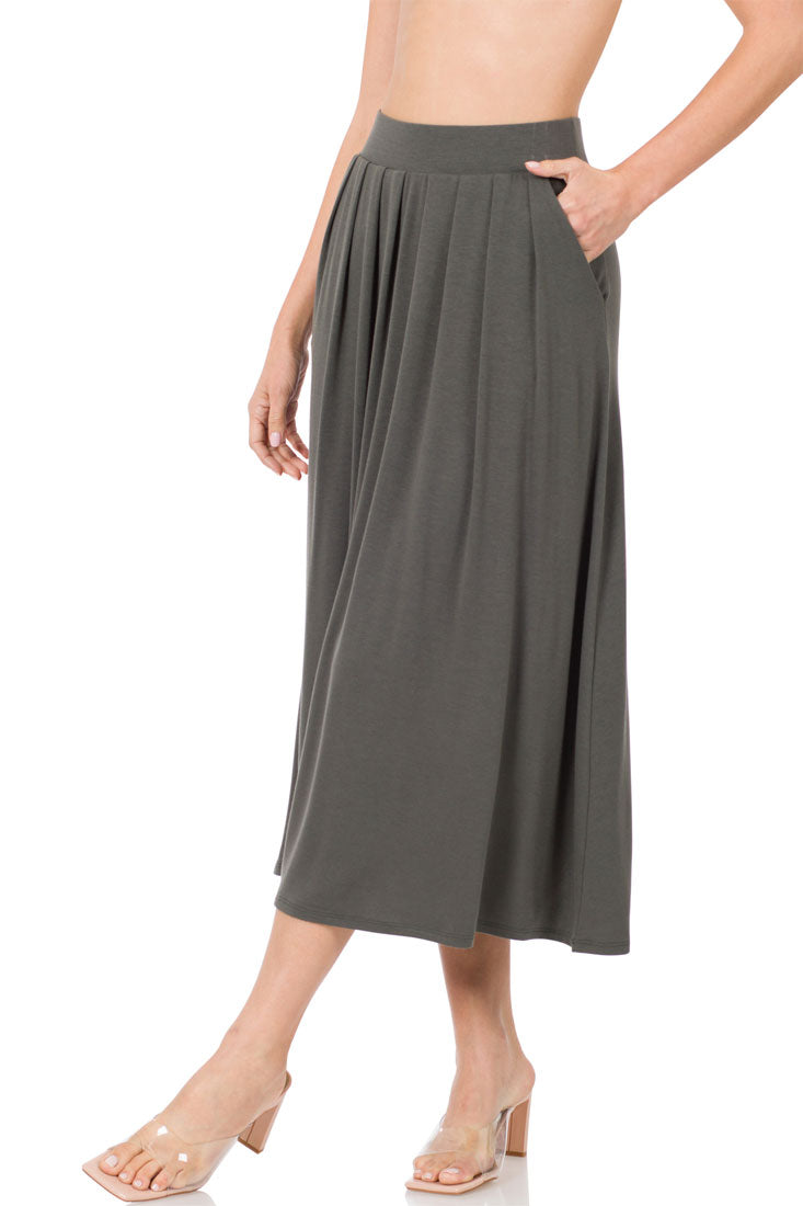 Zenana High Waist Pleated Midi Skirt - Skirts sb_bottoms
