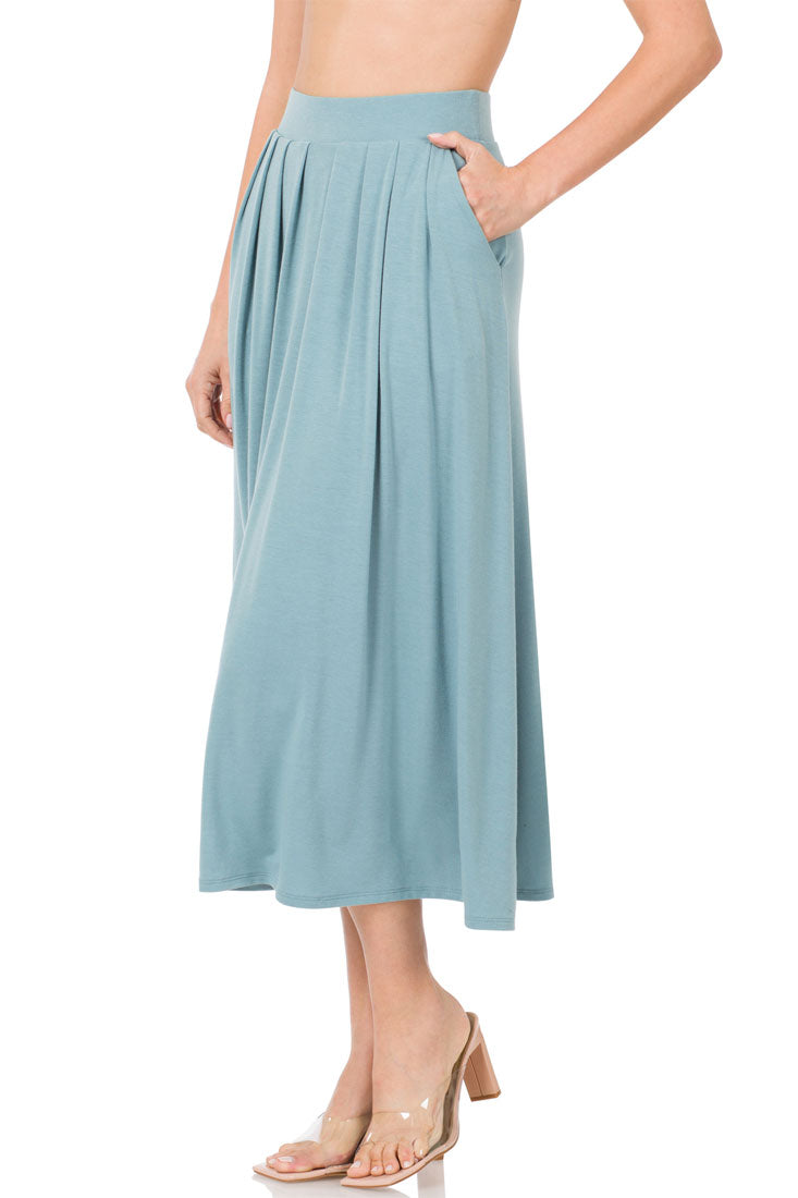 Zenana High Waist Pleated Midi Skirt - Skirts sb_bottoms