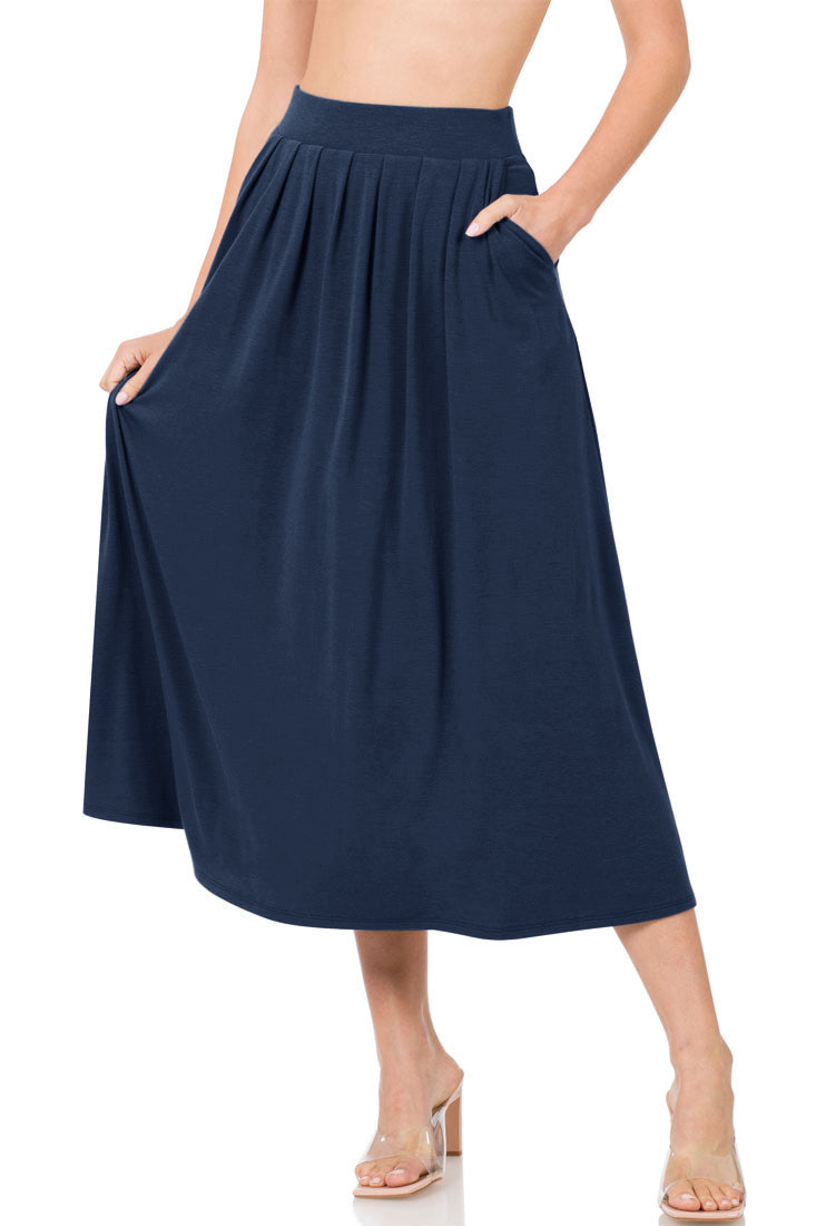 Zenana High Waist Pleated Midi Skirt - Skirts sb_bottoms