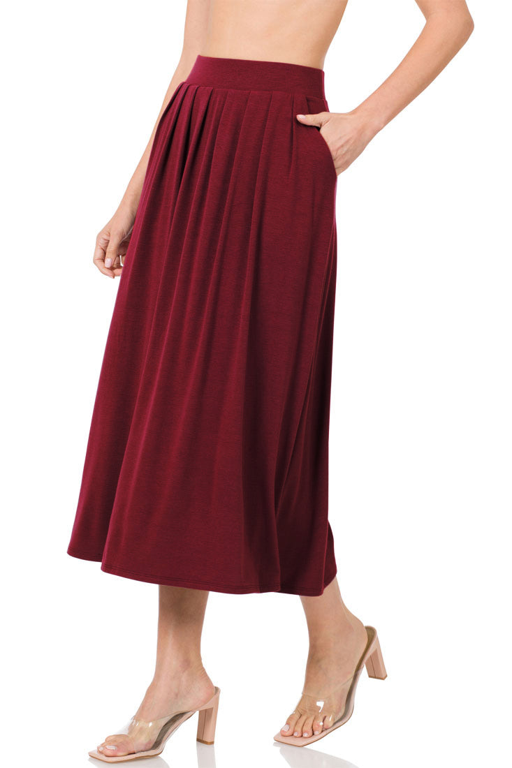 Zenana High Waist Pleated Midi Skirt - Skirts sb_bottoms