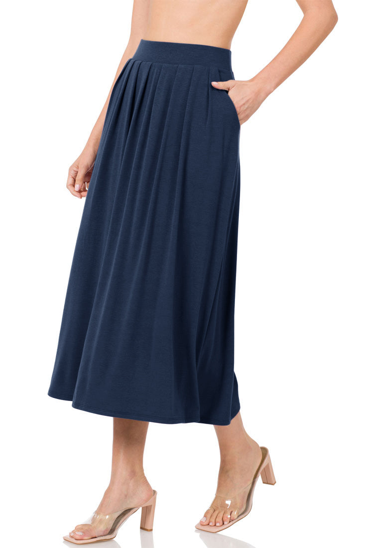 Zenana High Waist Pleated Midi Skirt - Skirts sb_bottoms