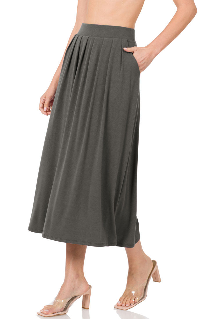 High Waist Pleated Midi Skirt