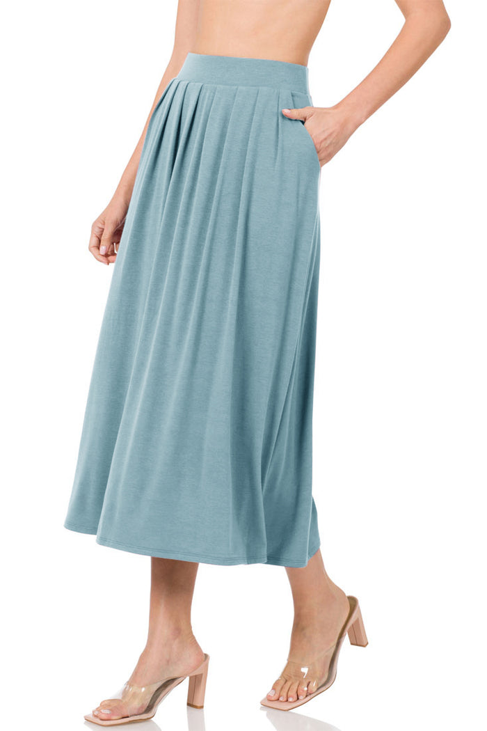 【BAON】Noho Flare Banding Midi Skirt High Waist Crinkled Tiered Flare Midi Skirt | Love, Bonito ID