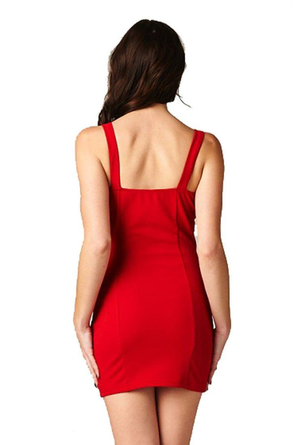 Sweetheart Neckline Textured Fitted Sleeveless Knit Lace Dress (Red) dress- Niobe Clothing