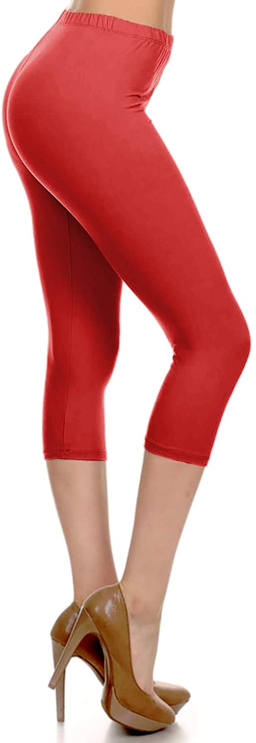 Leggings Depot High Waist Solid Microfiber Ultra Soft Capri Leggings (One Size) - Leggings sb_bottoms