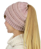 C.C. Metallic Messy Bun Ponytail Beanie - Hats