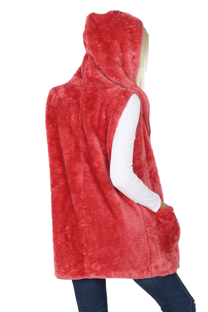 Zenana Sleeveless Faux Fur Hooded Vest - sb_outerwear