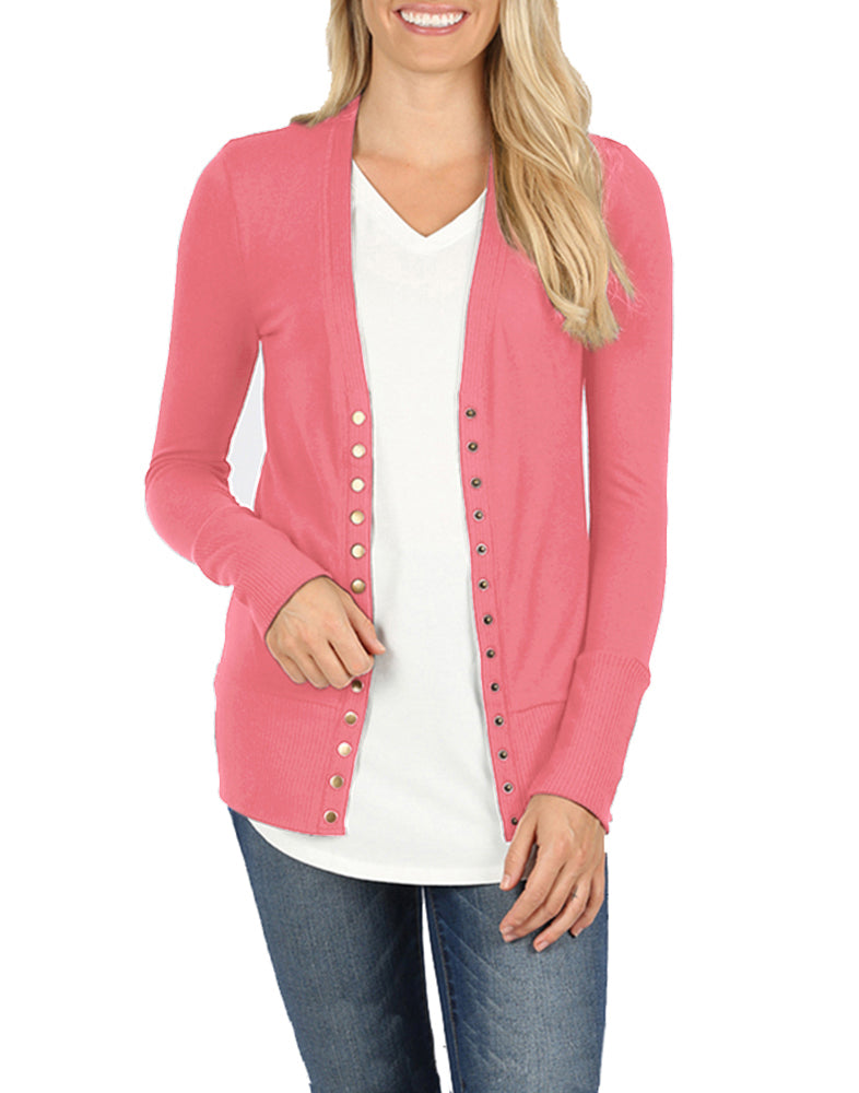 Zenana Snap Button Long Sleeve Sweater Cardigan - Cardigans sb_outerwear