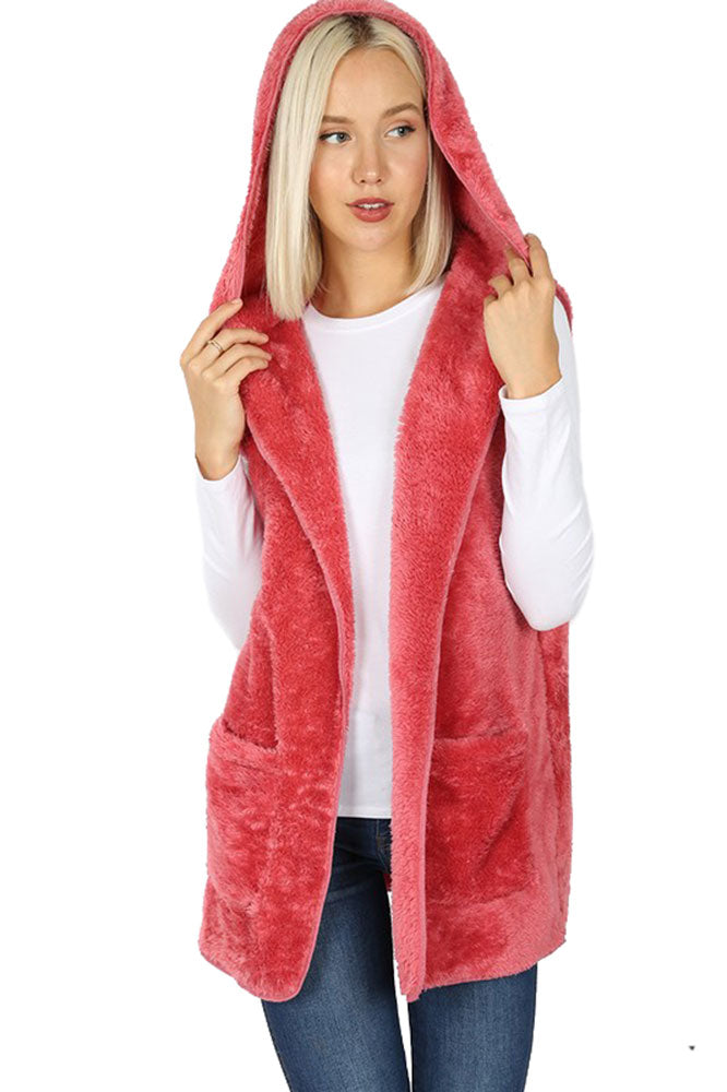 Zenana Sleeveless Faux Fur Hooded Vest - sb_outerwear