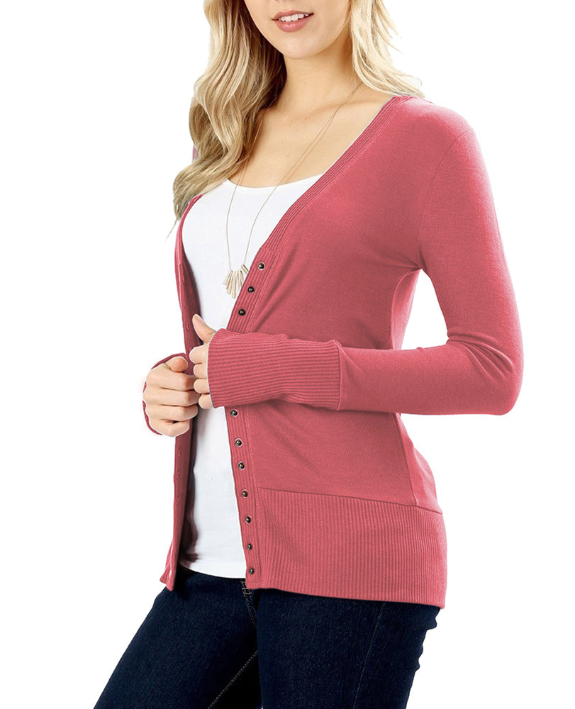 Zenana Snap Button Long Sleeve Sweater Cardigan - Cardigans sb_outerwear
