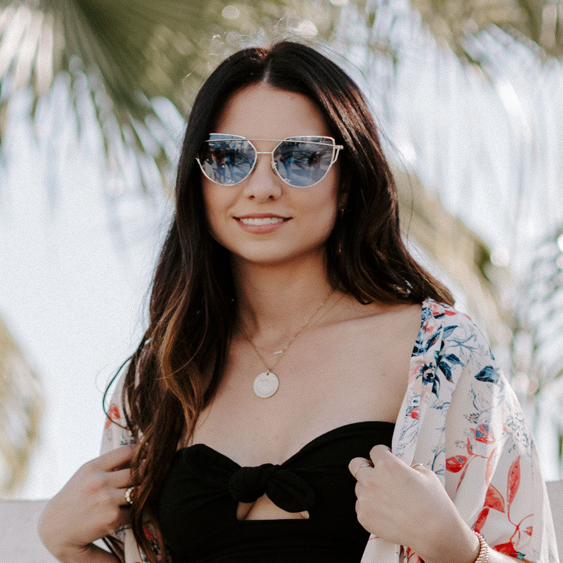 Niobe Clothing Mirrored "Samantha" Flat Lens Strikethrough Cat Eye Sunglasses in Gold Frame - Sunglasses