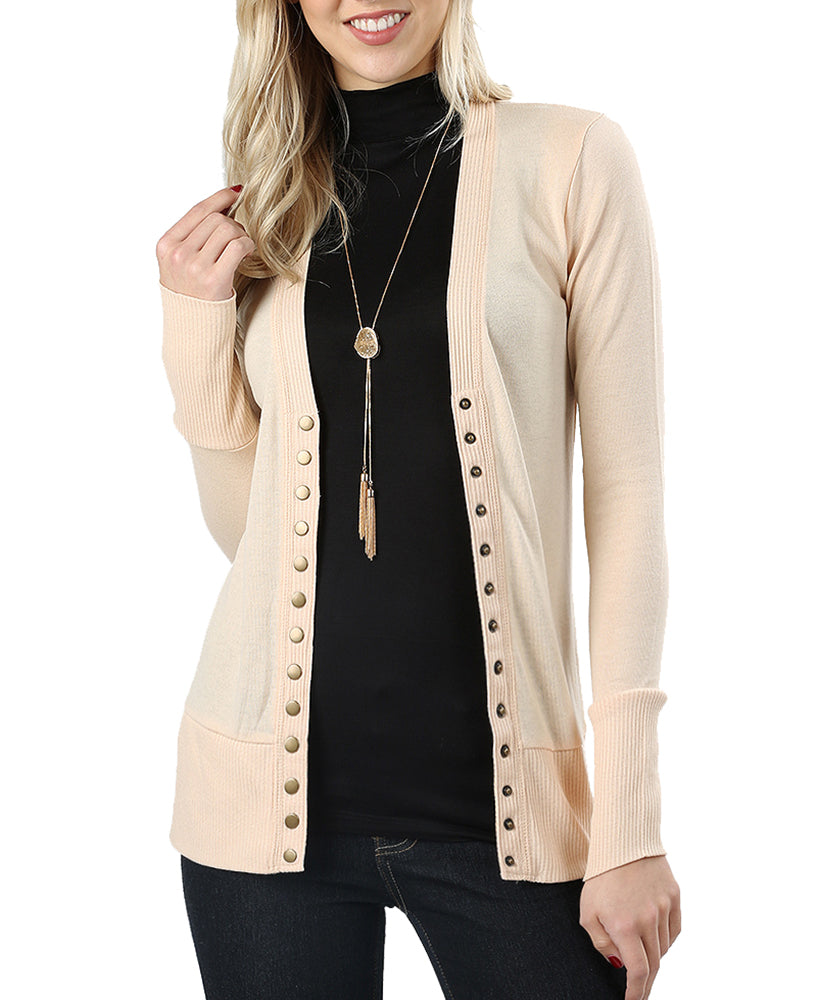 Zenana Snap Button Long Sleeve Sweater Cardigan - Cardigans sb_outerwear