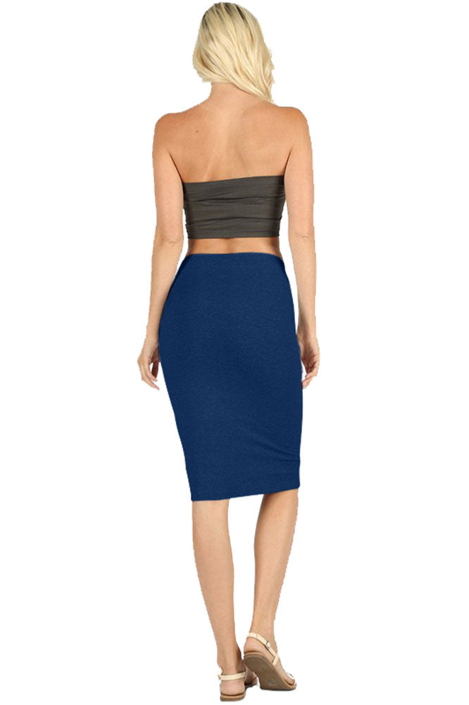 Zenana Cotton High Waist Fitted Midi Pencil Skirt - Skirts sb_bottoms