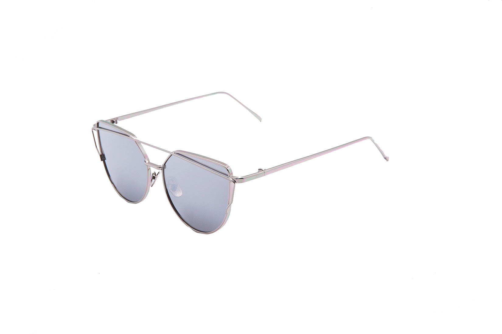 Niobe Clothing Mirrored "Samantha" Flat Lens Strikethrough Cat Eye Sunglasses in Silver Frame - Sunglasses