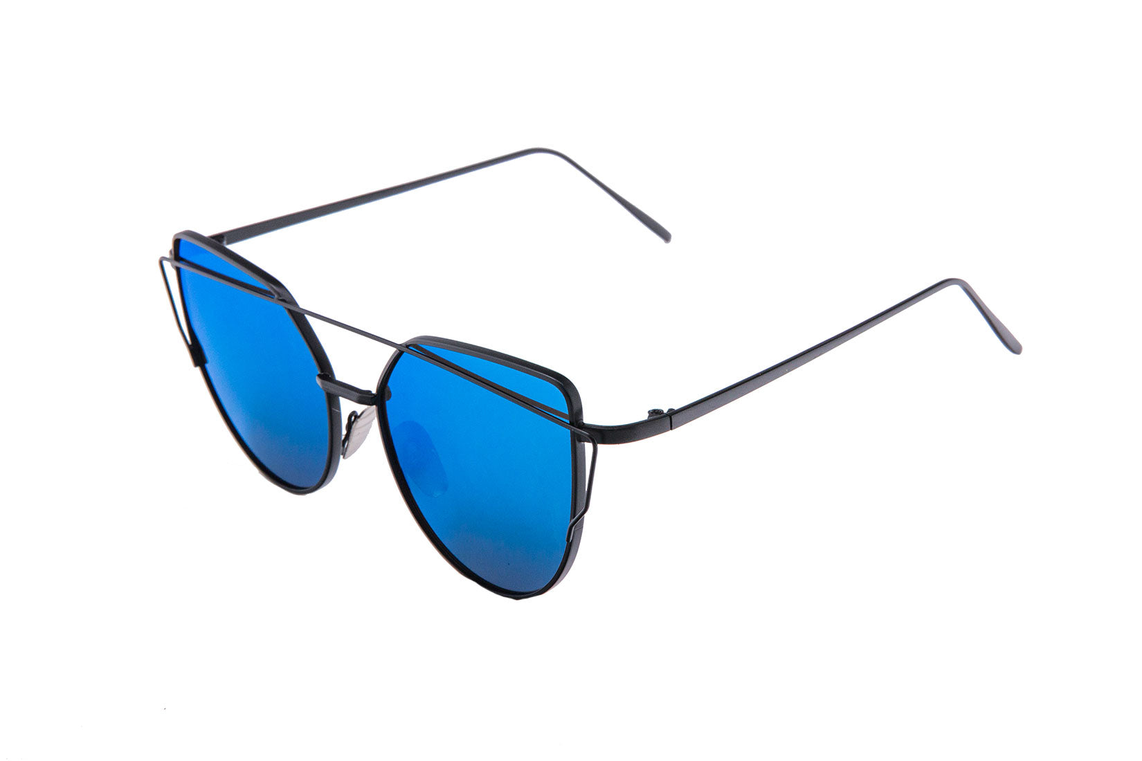 Niobe Clothing Mirrored "Samantha" Flat Lens Strikethrough Cat Eye Sunglasses in Black Frame - Sunglasses