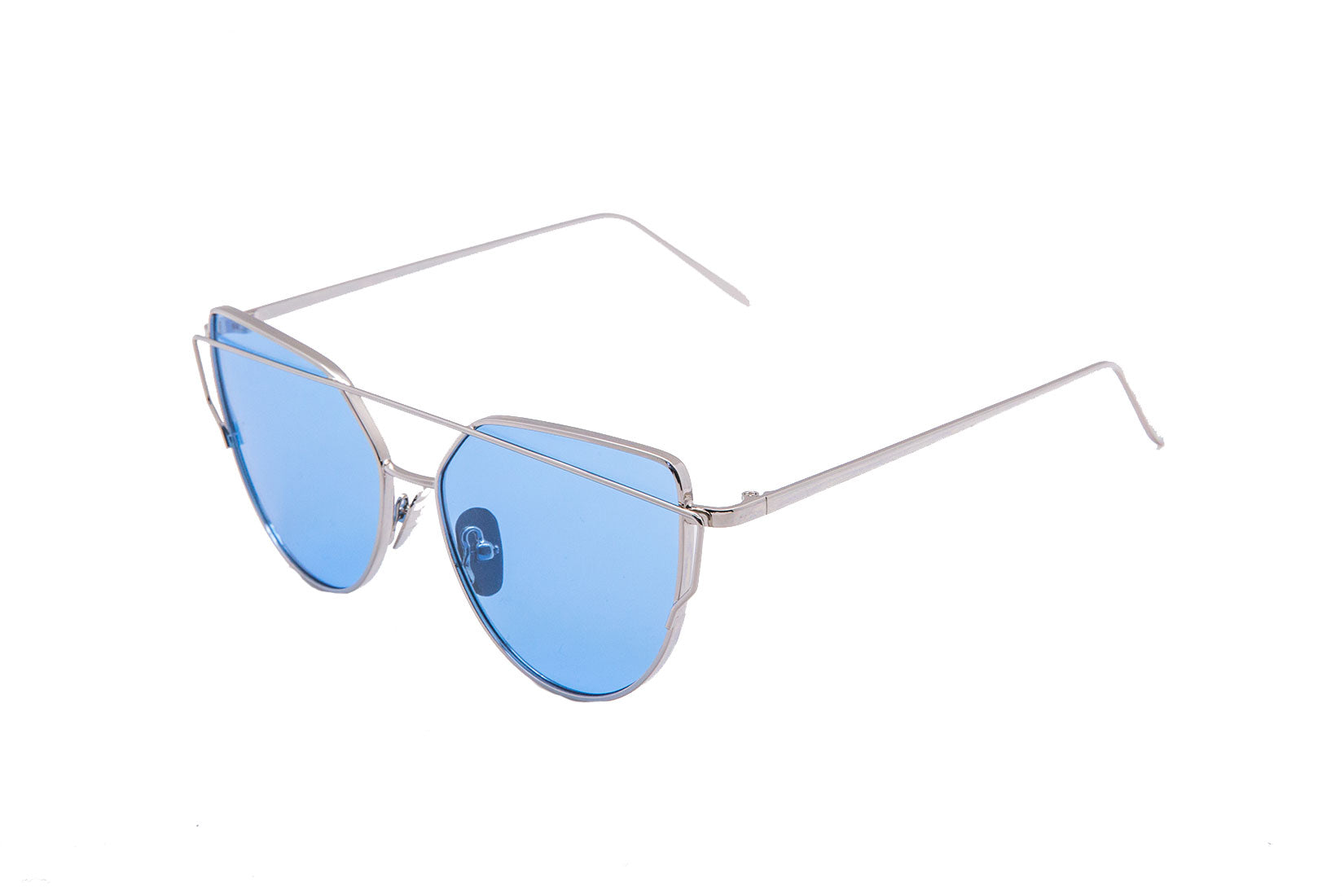 Niobe Clothing Mirrored "Samantha" Flat Lens Strikethrough Cat Eye Sunglasses in Silver Frame - Sunglasses