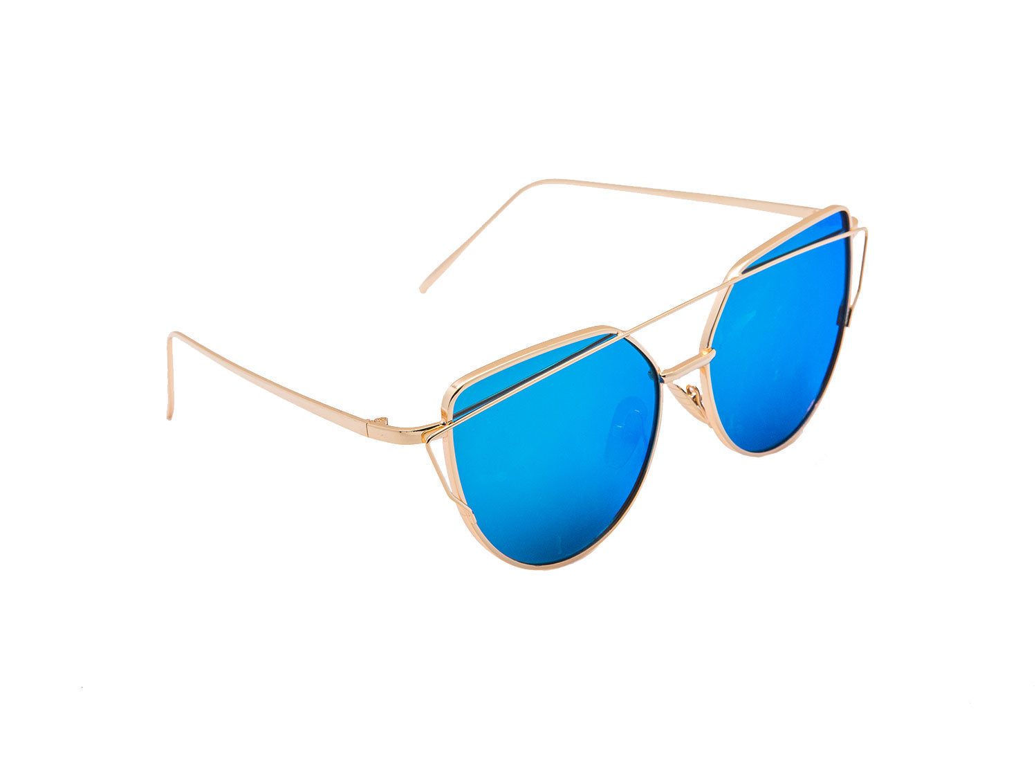 Niobe Clothing Mirrored "Samantha" Flat Lens Strikethrough Cat Eye Sunglasses in Gold Frame - Sunglasses