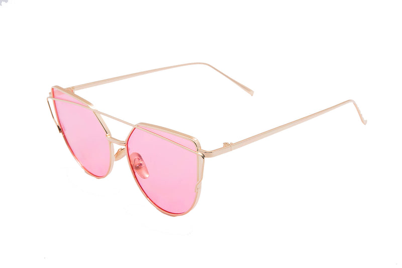 Mirrored "Samantha" Flat Lens Strikethrough Cat Eye Sunglasses in Gold Frame Sunglasses- Niobe Clothing