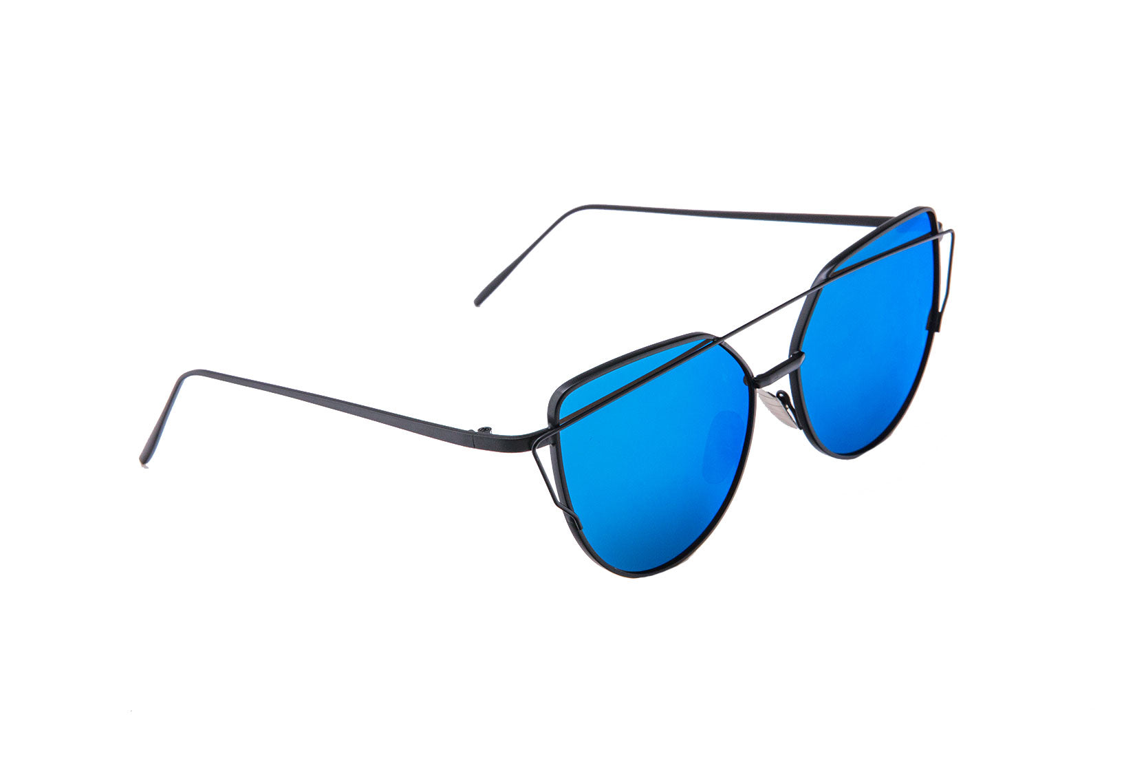 Niobe Clothing Mirrored "Samantha" Flat Lens Strikethrough Cat Eye Sunglasses in Black Frame - Sunglasses