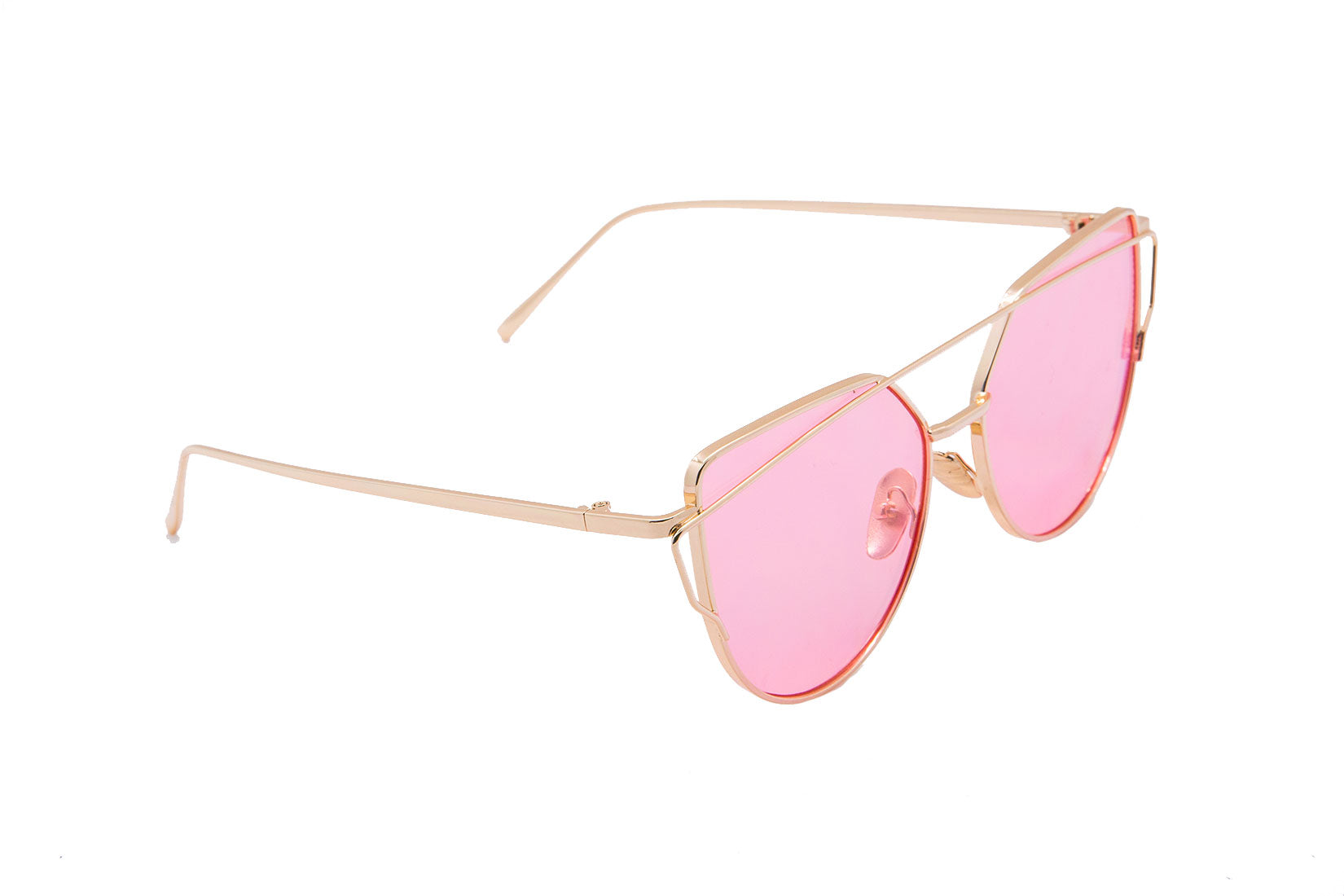 Niobe Clothing Mirrored "Samantha" Flat Lens Strikethrough Cat Eye Sunglasses in Gold Frame - Sunglasses