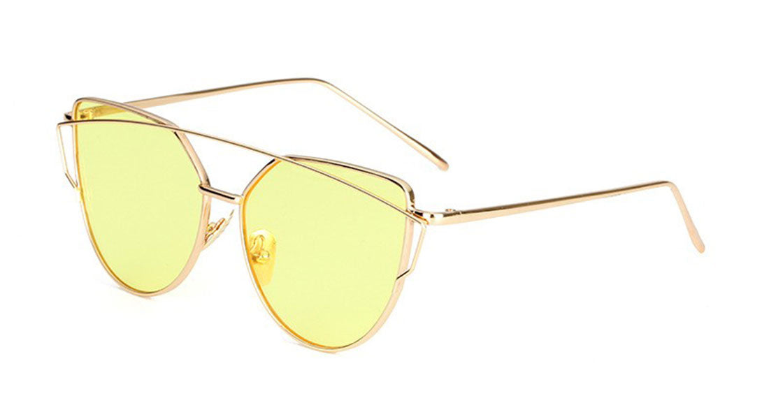 Niobe Clothing Mirrored "Samantha" Flat Lens Strikethrough Cat Eye Sunglasses in Gold Frame - Sunglasses