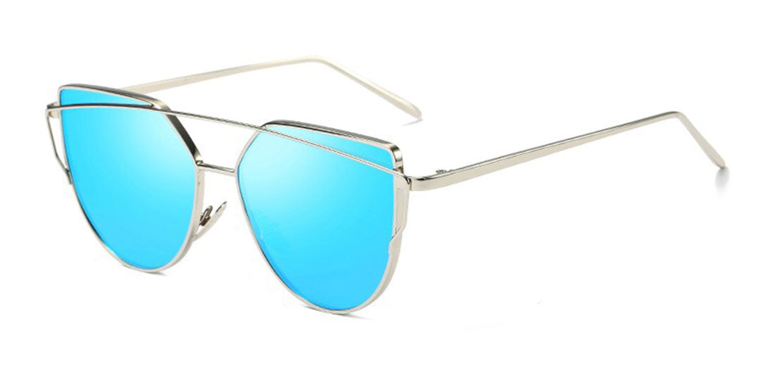 Niobe Clothing Mirrored "Samantha" Flat Lens Strikethrough Cat Eye Sunglasses in Silver Frame - Sunglasses