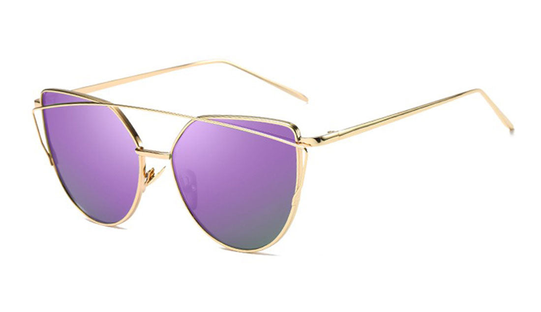 Niobe Clothing Mirrored "Samantha" Flat Lens Strikethrough Cat Eye Sunglasses in Gold Frame - Sunglasses