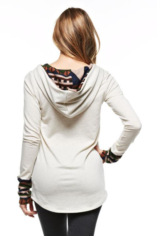 12Pm Mon Ami Tribal Print Contrast Long Sleeves Hoodie - Hoodies f_tops