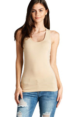 Active Basic Scoop Neck Basic Racerback Cotton Tank Top - Tops