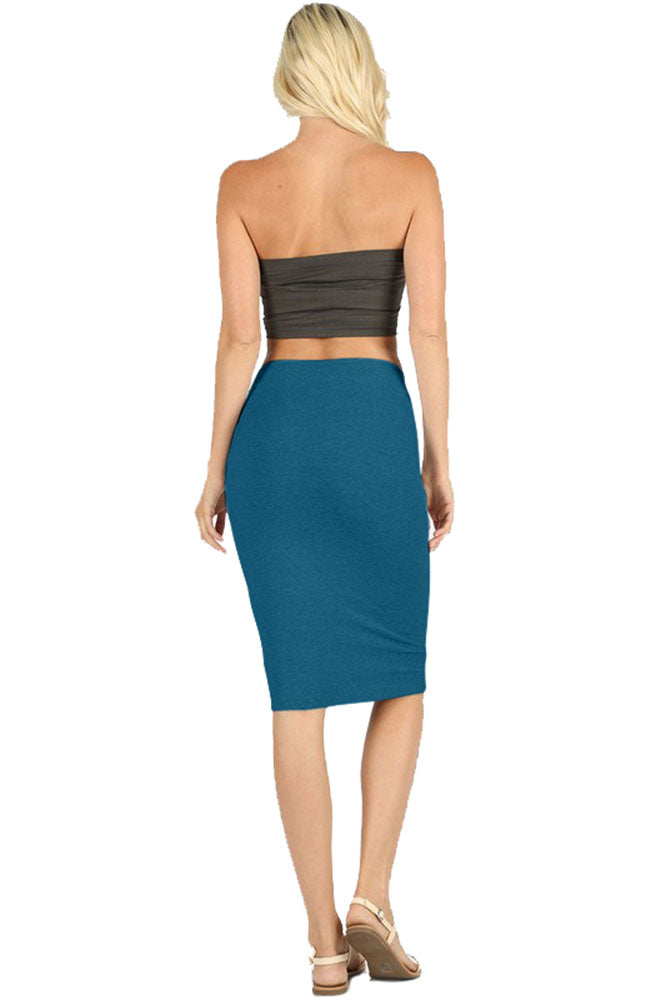 Zenana Cotton High Waist Fitted Midi Pencil Skirt - Skirts sb_bottoms