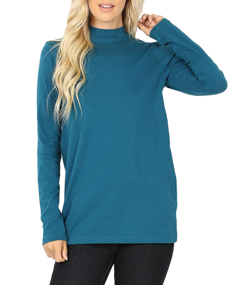 Zenana Cotton Long Sleeve Mock Neck - Shirts sb_tops