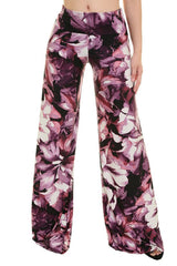 Niobe Clothing High Waist Fold Over Wide Leg Palazzo Pants (Floral Pastel) - f_bottoms