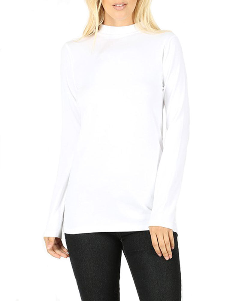 Zenana Cotton Long Sleeve Mock Neck - Shirts sb_tops