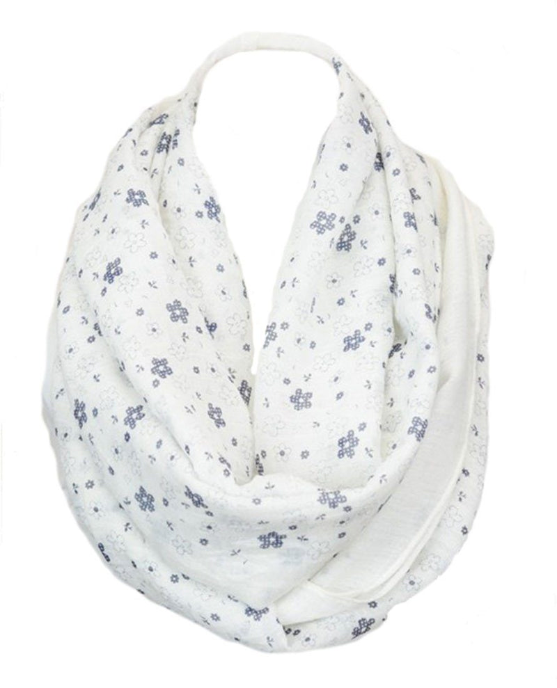 Whimsical Floral Daisy Design Infinity Loop Scarf in Light Blue Scarves- Niobe Clothing