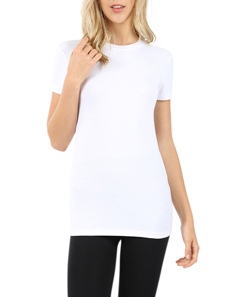 Womens Basic Cotton Crew Neck Short Sleeve Long Tee Shirt Tops- Niobe Clothing