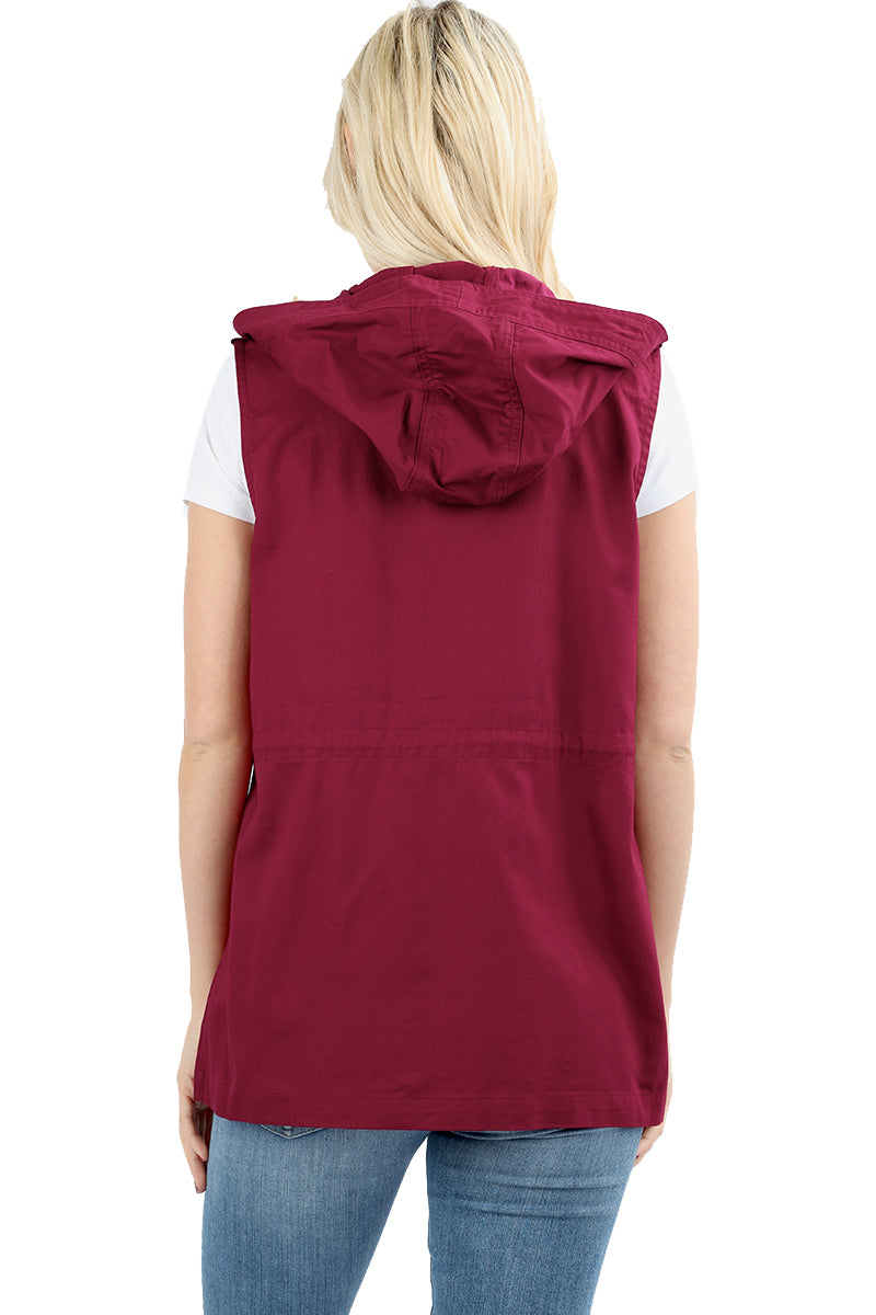 Zenana Sleeveless Utility Hoodie Military Vest - Vests sb_outerwear