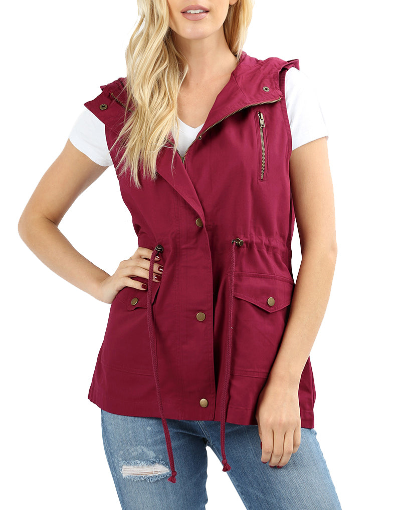 Zenana Sleeveless Utility Hoodie Military Vest - Vests sb_outerwear