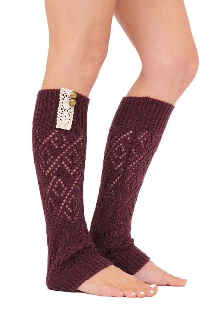 Niobe Clothing Knit Laced Leg Warmer Leggings (Wine) - Leg Warmers